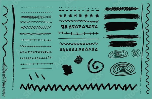Fototapeta Set of 38 Isolated Hand Drawn Doodle Design Elements, lines and strokes
