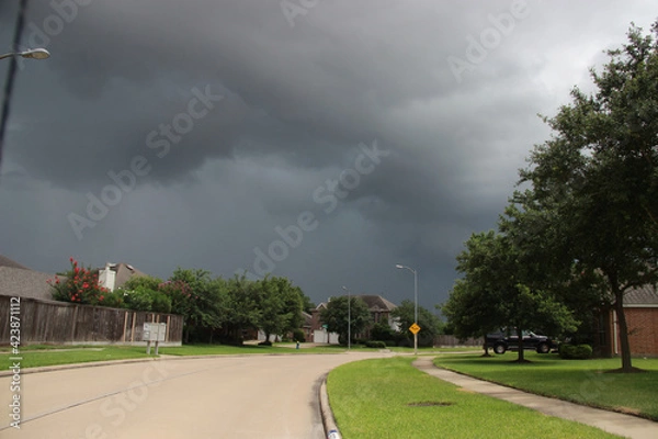 Fototapeta American suburbs. Random street in the neighborhood on a cloudy day.