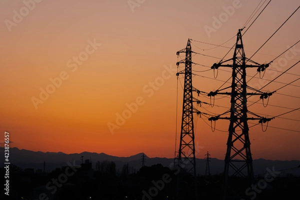 Fototapeta 夕焼けと鉄塔