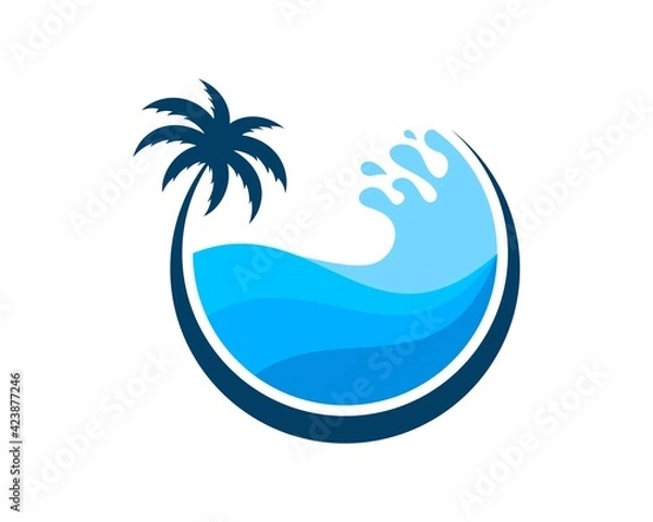 Fototapeta Circle palm tree with beach wave inside