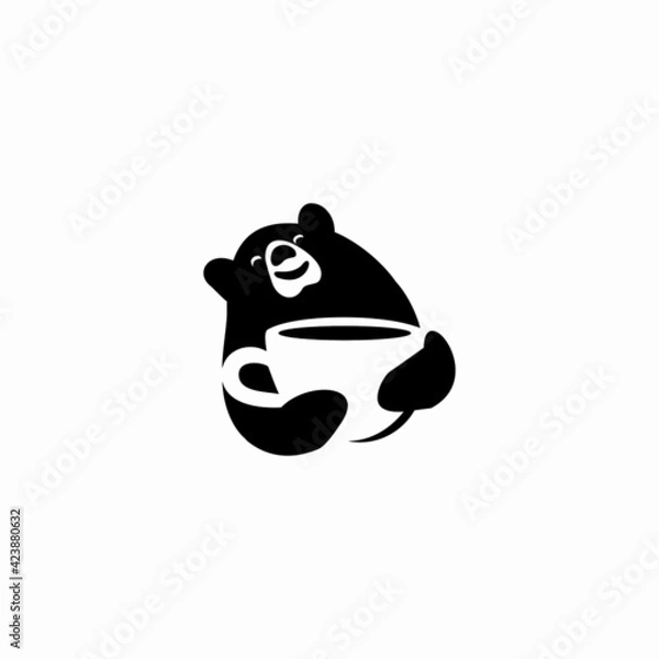 Obraz bear and coffee icon logo in negative space vector illustration