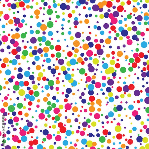 Fototapeta Abstract random art. Rainbow party polka vector background. All color dot.