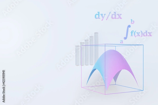 Obraz 3d integral graph and formula render illustration. Calculus mathematic education background concept.