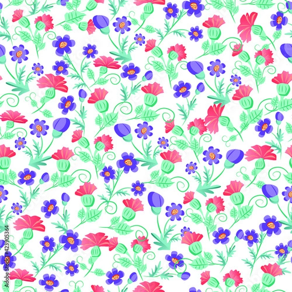Fototapeta seamless pattern with tsvatemi and frames. ornament on the theme of spring, Easter and flowers. Vector pattern for textile decoration and printing