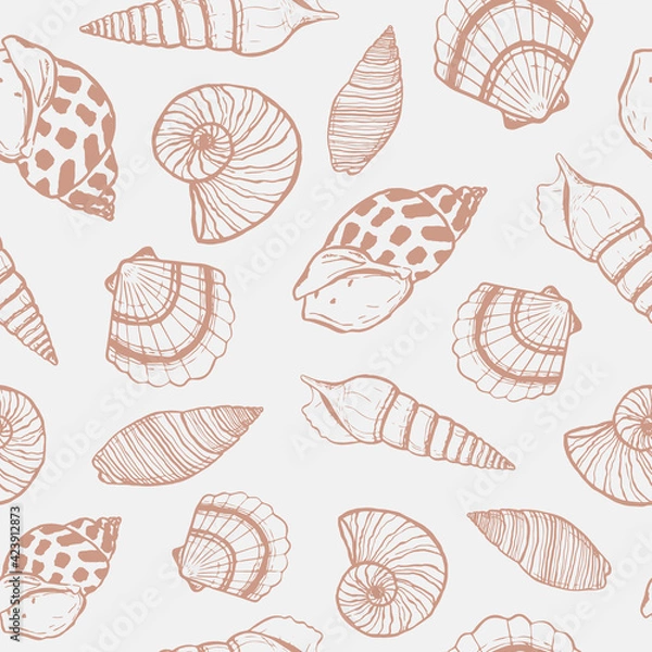 Fototapeta marine seamless pattern with seashell. summer time, sea, underwater, sea shells