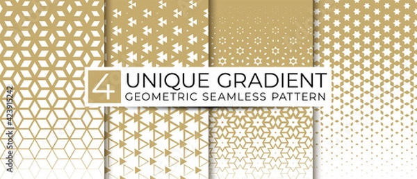 Fototapeta Vector set of border seamless pattern. Abstract ethnic ornament. Repeating geometric texture. Tribal east asian style background design. Gold oriental texture template. Vintage wallpaper