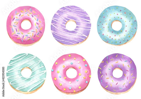 Obraz Watercolor Donuts Set