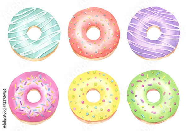Obraz Watercolor Donuts Set
