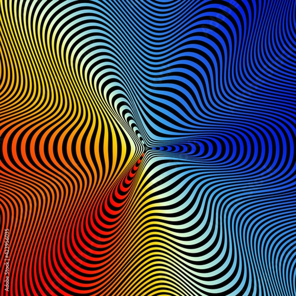 Obraz Abstract hypnotic pattern with multi-colored striped lines. Psychedelic background. Op art, optical illusion. Modern design, graphic texture.