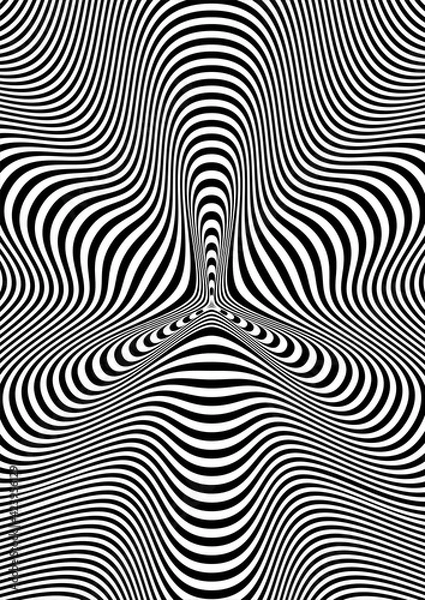 Obraz Abstract hypnotic pattern with black-white striped lines. Psychedelic background. Op art, optical illusion. Modern design, graphic texture.
