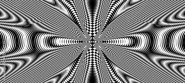 Fototapeta Moire effect, geometric pattern, psychedelic wave. Op art, optical illusion. Modern design, graphic texture.