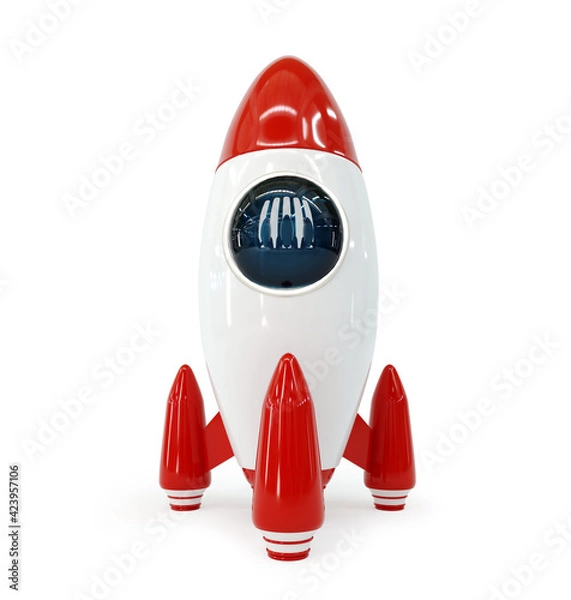 Fototapeta Red toy rocket isolated on whte background. 3D rendering