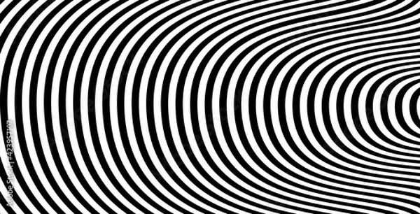 Obraz Abstract wave pattern with black-white striped lines. Creative background. Op art, optical illusion. Modern design, graphic texture.