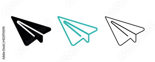 Fototapeta Cardboard airplane icon line. Color, silhouette and line set. Creative simple airplane icon for your web mobile app logo design. Line vector illustration. Editable vector stroke.