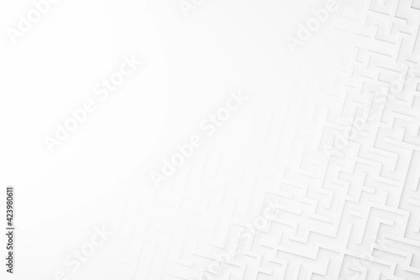 Fototapeta Abstract maze background. White fading maze with copy space. 3D illustration
