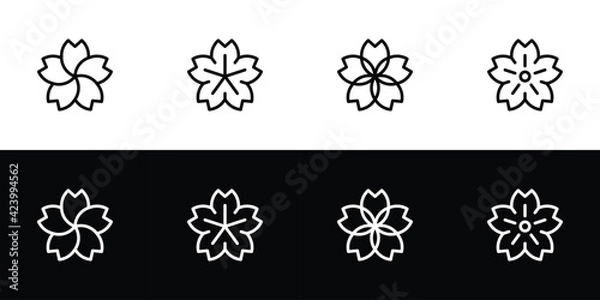 Fototapeta Cherry blossom icon set. Flat design icon collection isolated on black and white background.