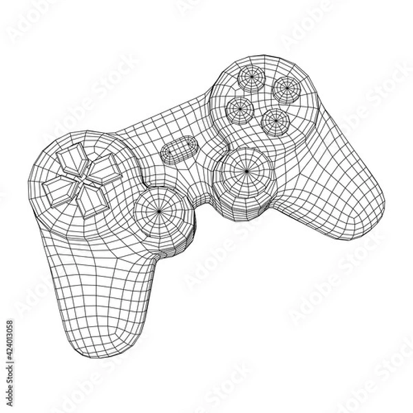Obraz Game controller or gamepad for videogames. Wireframe low poly mesh