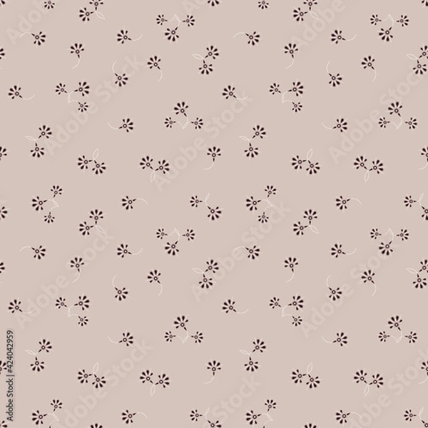 Fototapeta Simple vector floral seamless pattern. Abstract background with small scattered hand drawn flowers. Liberty style wallpapers. Elegant ditsy texture. Beige, pink, black color. Repeat minimal design