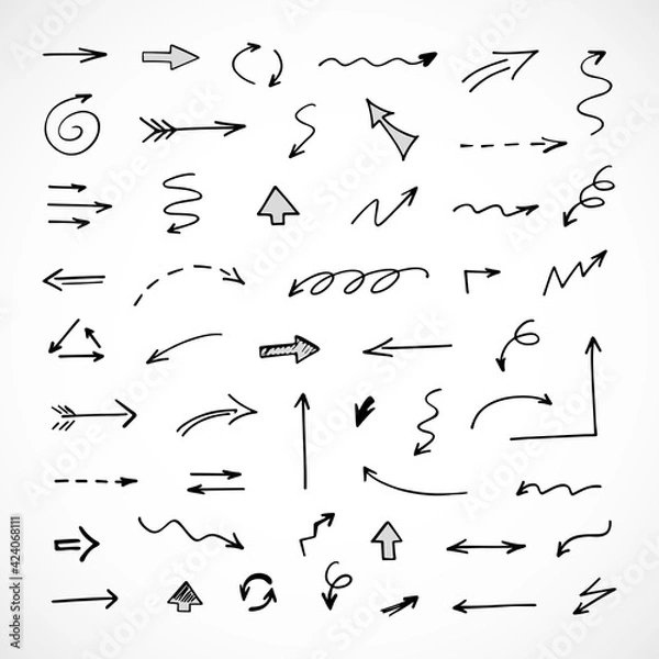 Fototapeta Vector set of hand-drawn arrows, elements for presentation