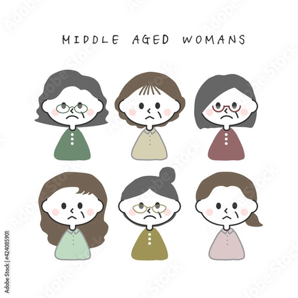 Fototapeta 不満げな表情の中年女性セット