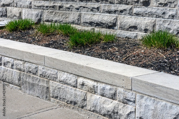 Fototapeta Constructed of stone, the raised bed in this walled garden acts as a seat wall.