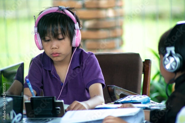 Obraz two boys learning from home