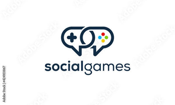 Fototapeta Logo combination from bubble chat with joystick game design concept