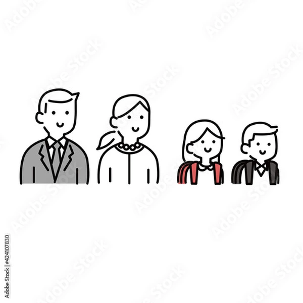 Fototapeta ランドセルを背負った子供たちと保護者イラスト素材