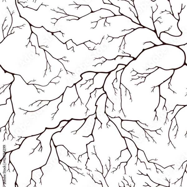 Fototapeta Seamless pattern of branches. Dark silhouettes of dry twigs without leaves. Monochrome drawing on an isolated white background.