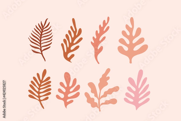 Fototapeta Vector logo design template in simple minimal style with hand-drawn leaves - abstract emblems for organic, handmade and craft products