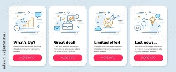 Fototapeta Set of Education icons, such as Target goal, Growth chart, Business portfolio symbols. Mobile screen mockup banners. Business idea line icons. Diagram graph, Job interview, Work planning. Vector