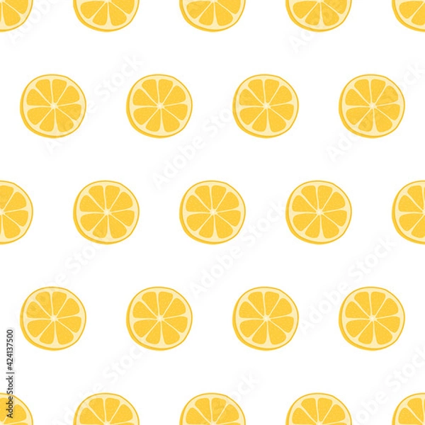 Fototapeta Hand drawn seamless pattern with lemon slice.