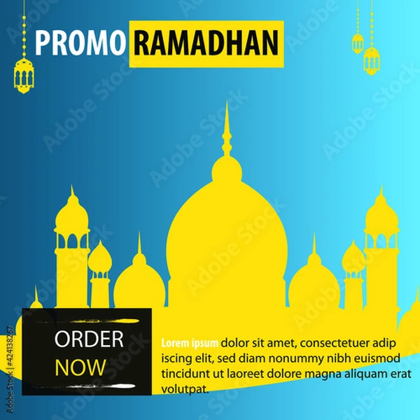 Obraz Premium Ramadan template for sales on social media, a combination of blue gradient colors and dominant yellow.
