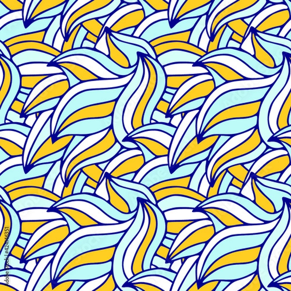 Fototapeta Wavy endless pattern in light summer colors. Yellow and blue waves texture