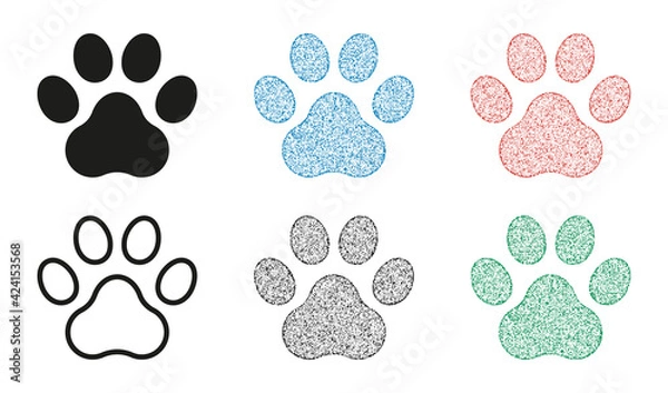 Obraz Dog paw print icons, stamp effect