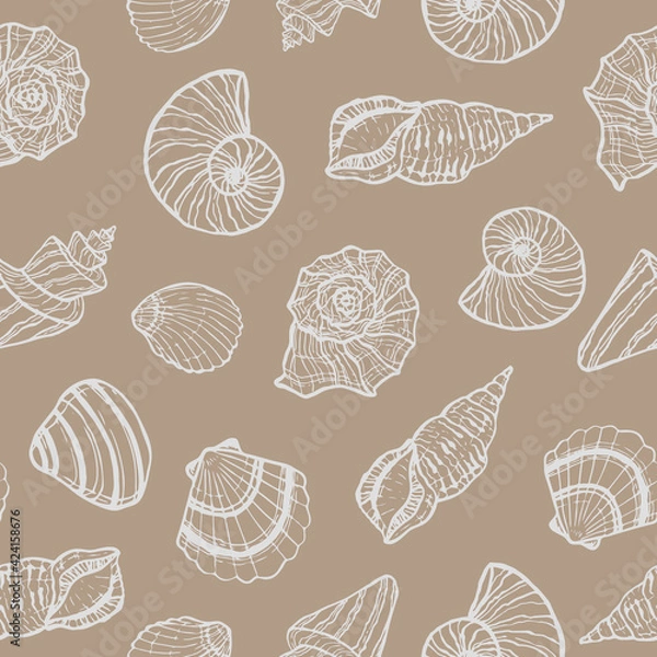 Fototapeta marine seamless pattern with seashell. summer time, sea, underwater, sea shells