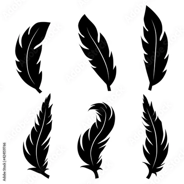 Fototapeta illustration of an old feather. Feather feather silhouette. Retro image of letter with feather icon.