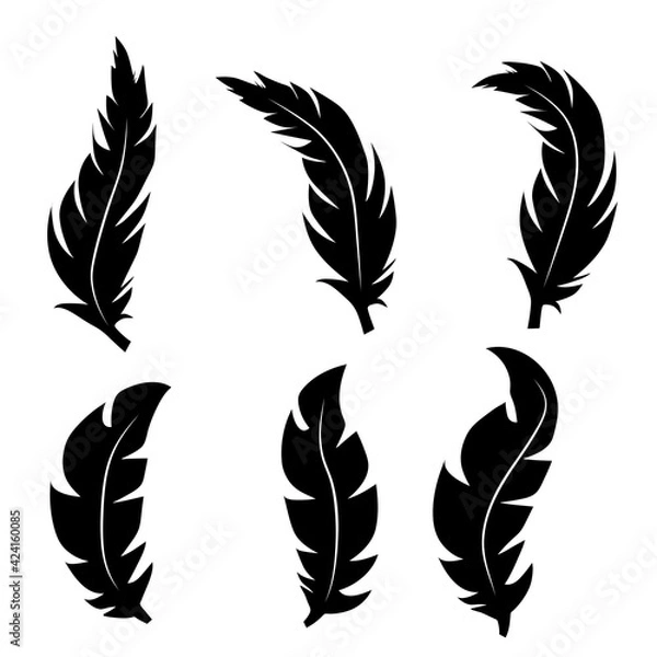Fototapeta illustration of an old feather. Feather feather silhouette. Retro image of letter with feather icon.