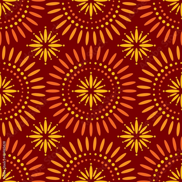 Fototapeta Seamless African Star Shweshwe Pattern in Red and Orange for Fabric and Textile Print