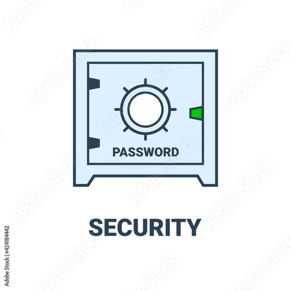 Obraz Data protection icon. Safe with password or padlock to protect information. Cash safe, combination lock, protection of information or property.
