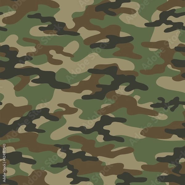 Fototapeta Army green camo texture repeat print vector textile background.