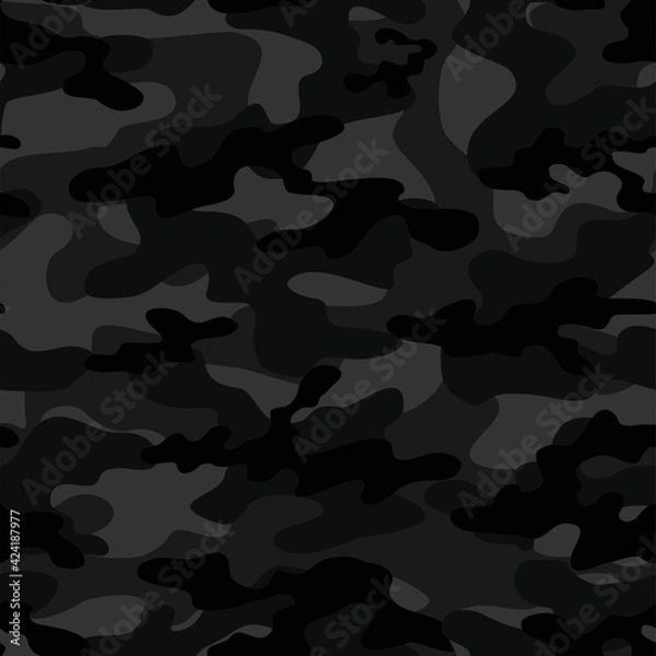 Fototapeta dark Camouflage seamless pattern texture. Abstract modern vector military camo backgound. Fabric textile print template. Vector illustration.