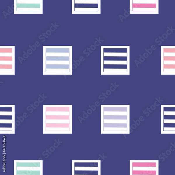 Obraz Striped colorful boxes vector illustration on dark blue background repeat pattern design.