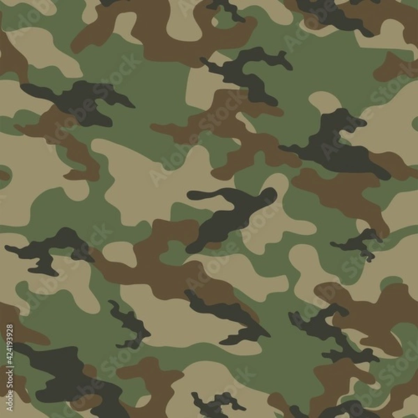 Fototapeta Camouflage seamless pattern texture. Abstract modern vector military green camo backgound. Fabric textile print template. Vector illustration.