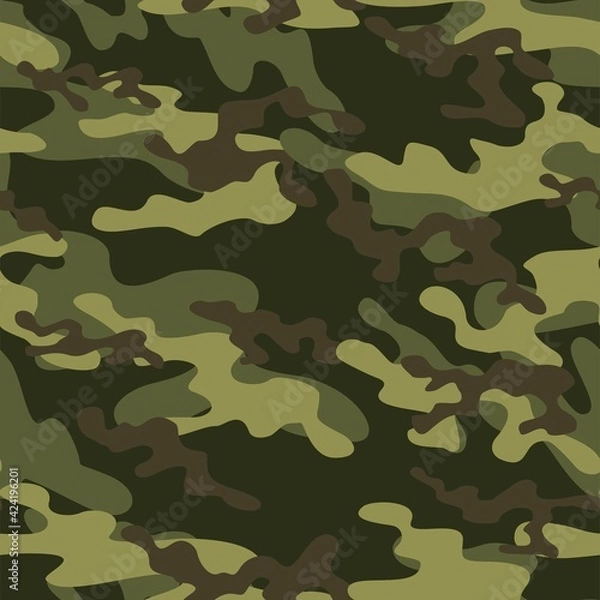 Fototapeta Camouflage green seamless pattern texture. Abstract modern vector military camo backgound. Fabric textile print template. Vector illustration.