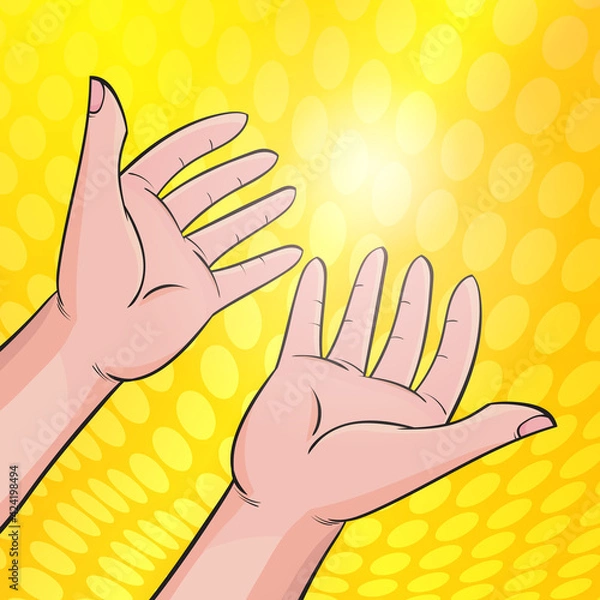 Obraz hand reaching to sky, concept of religion.Pop art retro vector illustration vintage kitsch