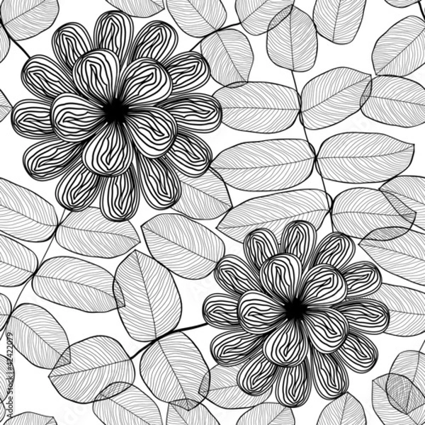 Obraz Seamless stylish black and white floral pattern