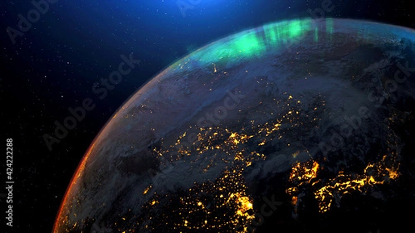 Fototapeta Earth from space night skyline. Realistic 3d rendering