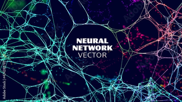 Fototapeta Neural network artificial intelligence vector background. Machine network neurons. Blockchain database. Neural interface.