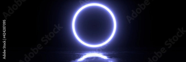 Fototapeta A futuristic portal in the form of a glowing circle. 3d rendering